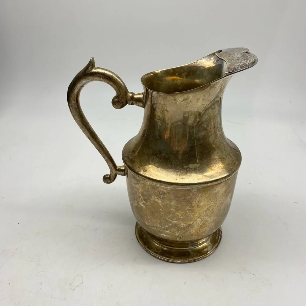 Vintage Silverplate Pitcher Traditional Decor India Ice Lip Handle Patina 8